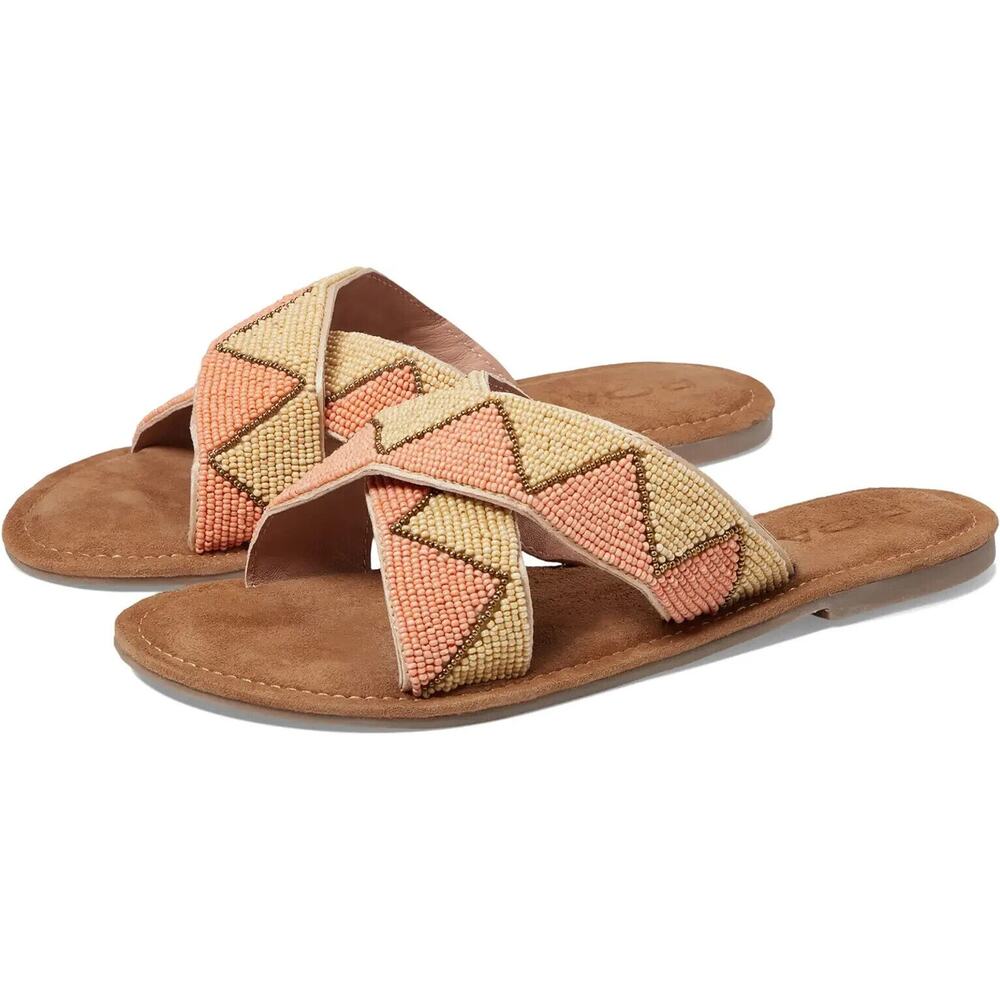 NEW Roan Bed Stu Beaded Slip On Sandals Beige Leather Lining Hand Made Size 7